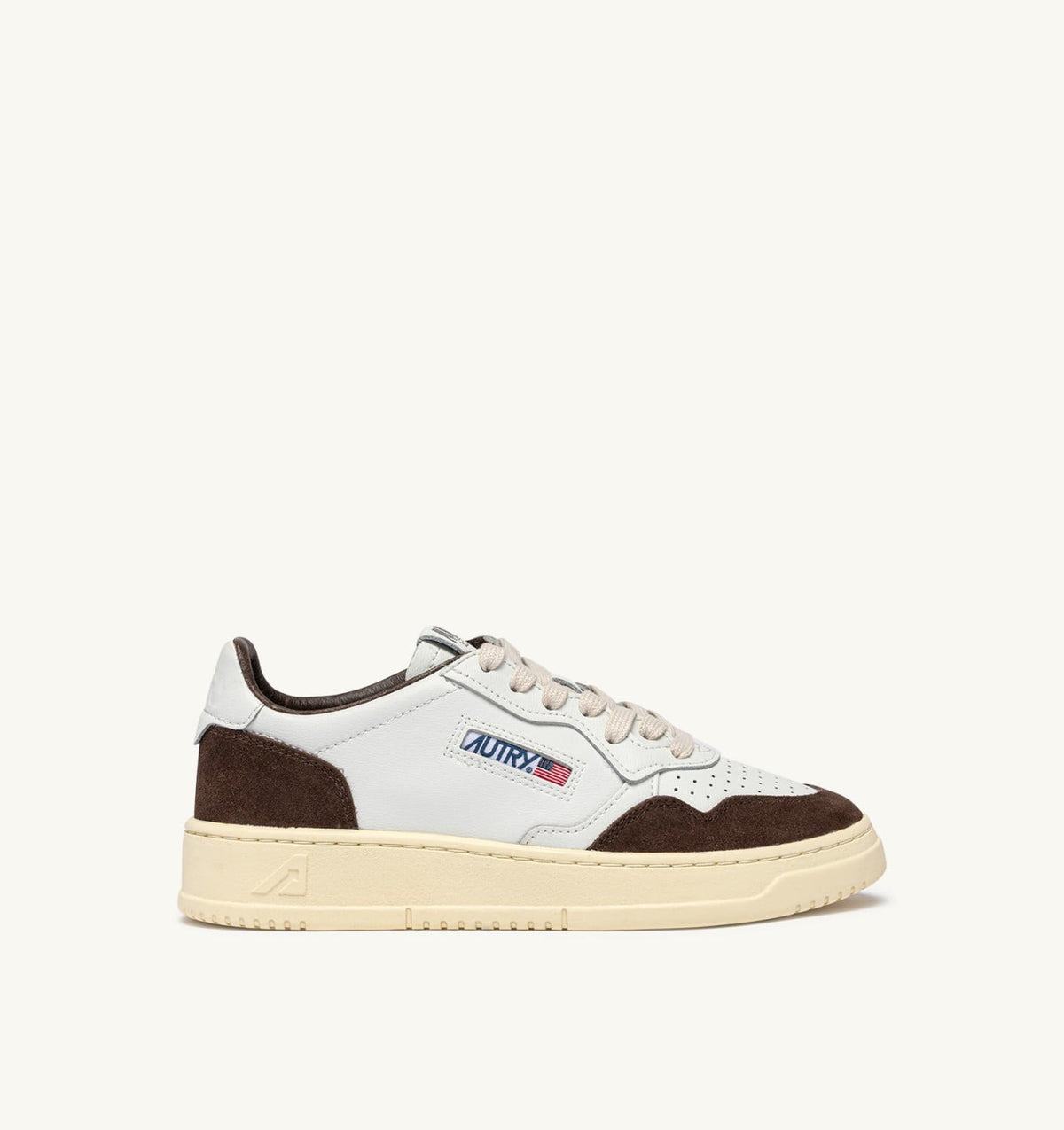 AUTRY MEDALIST LOW SNEAKERS IN WHITE LEATHER AND MAHOGANY SUEDE