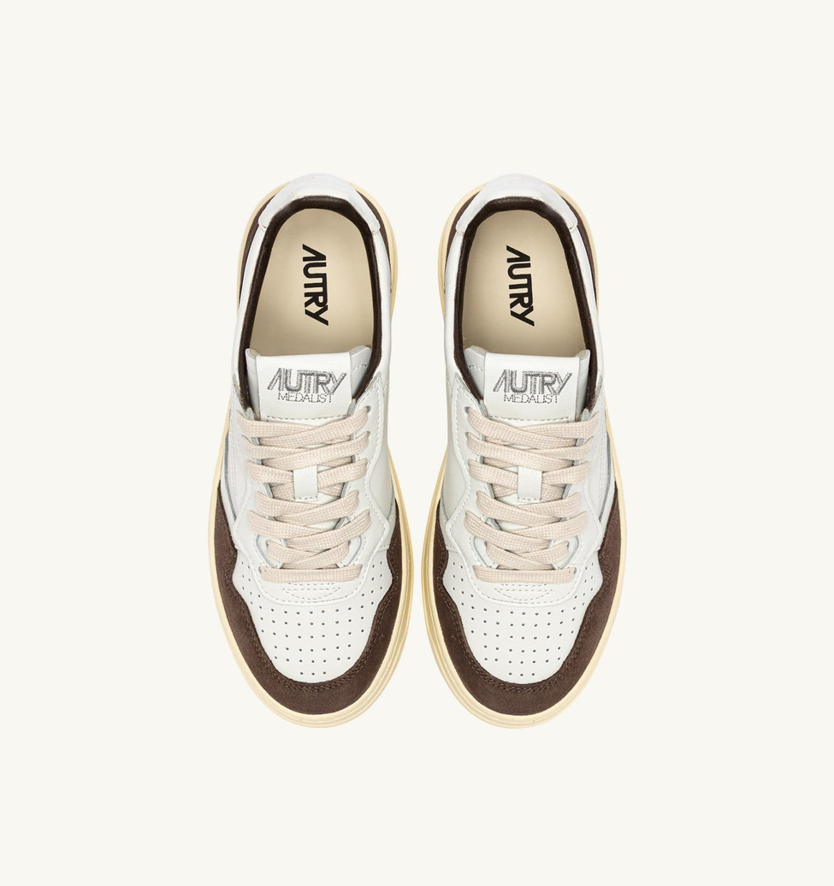 AUTRY MEDALIST LOW SNEAKERS IN WHITE LEATHER AND MAHOGANY SUEDE