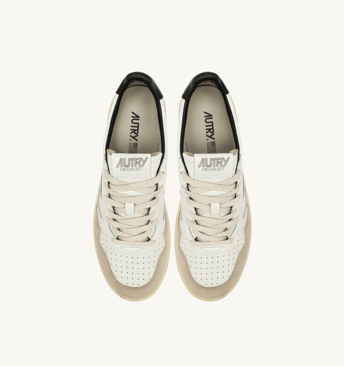 AUTRY MEDALIST LOW SNEAKERS IN WHITE AND BLACK SUEDE AND LEATHER WITH LETTERING