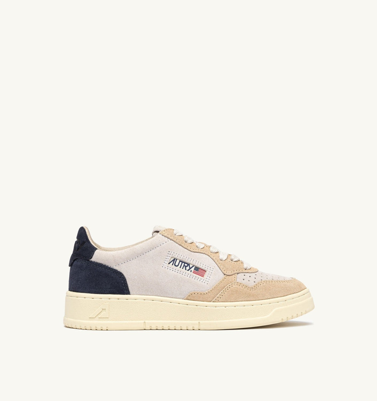 AUTRY MEDALIST LOW TRICOLOR SNEAKERS IN SUEDE COLOR WHITE SAND AND BLUE SPACE