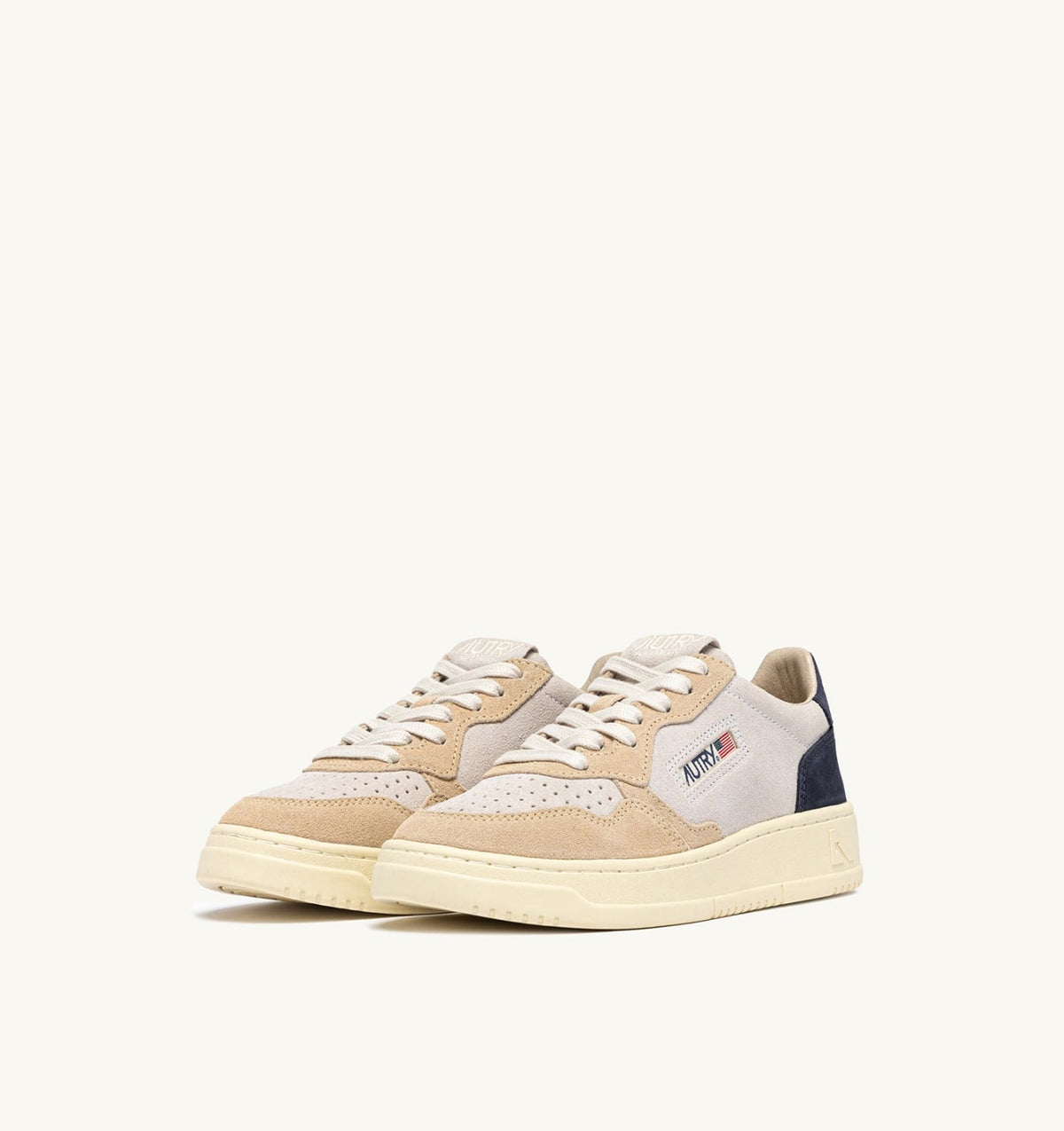 AUTRY MEDALIST LOW TRICOLOR SNEAKERS IN SUEDE COLOR WHITE SAND AND BLUE SPACE