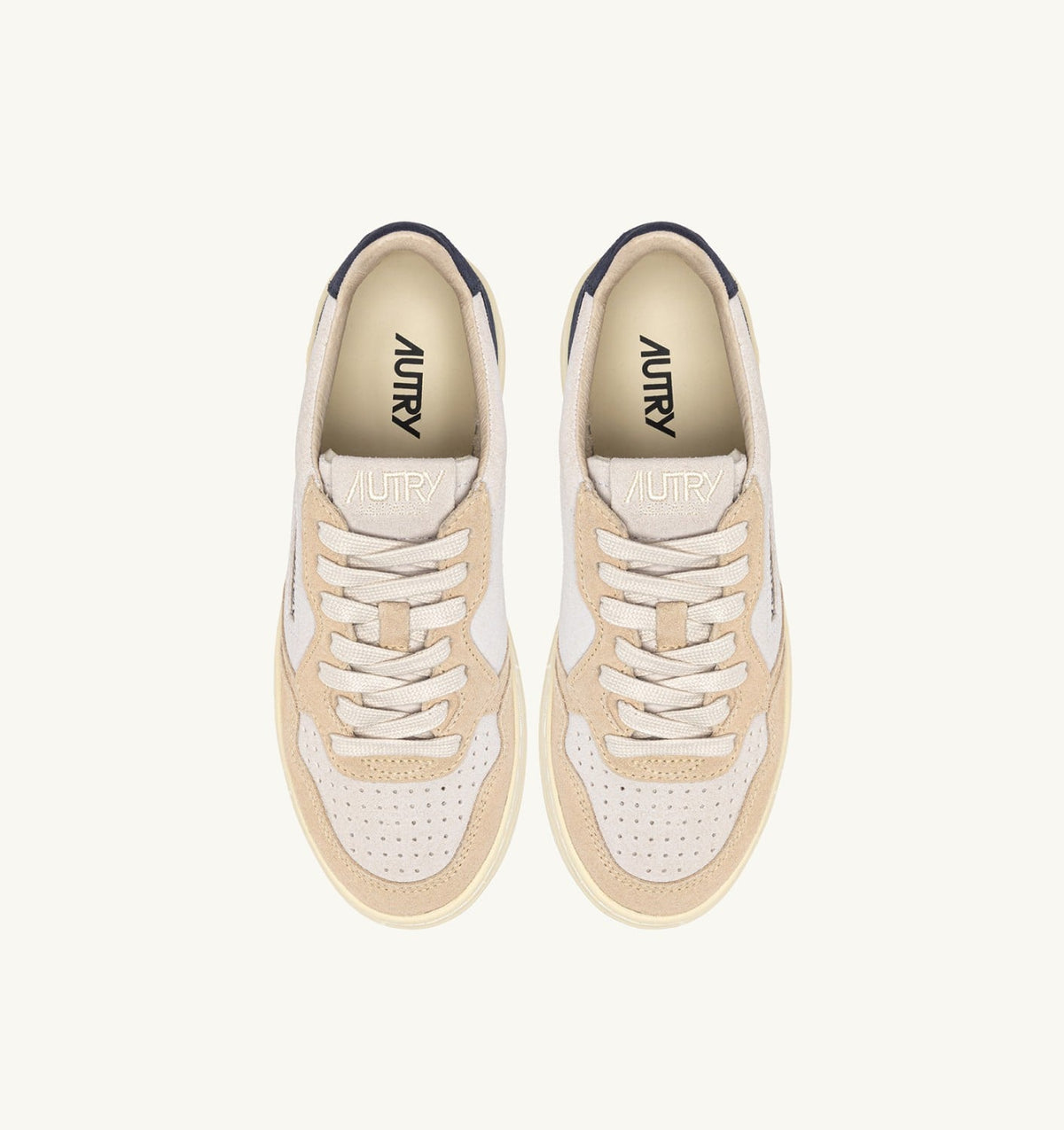 AUTRY MEDALIST LOW TRICOLOR SNEAKERS IN SUEDE COLOR WHITE SAND AND BLUE SPACE