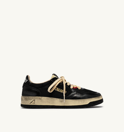 AUTRY MEDALIST LOW SUPER VINTAGE SNEAKERS IN BLACK LEATHER AND DRAGON MESH