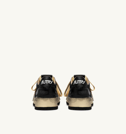 AUTRY MEDALIST LOW SUPER VINTAGE SNEAKERS IN BLACK LEATHER AND DRAGON MESH