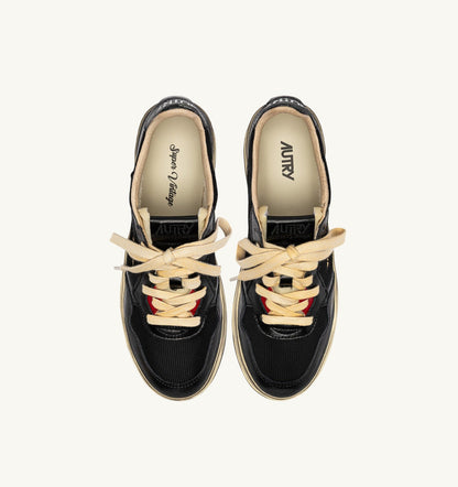 AUTRY MEDALIST LOW SUPER VINTAGE SNEAKERS IN BLACK LEATHER AND DRAGON MESH
