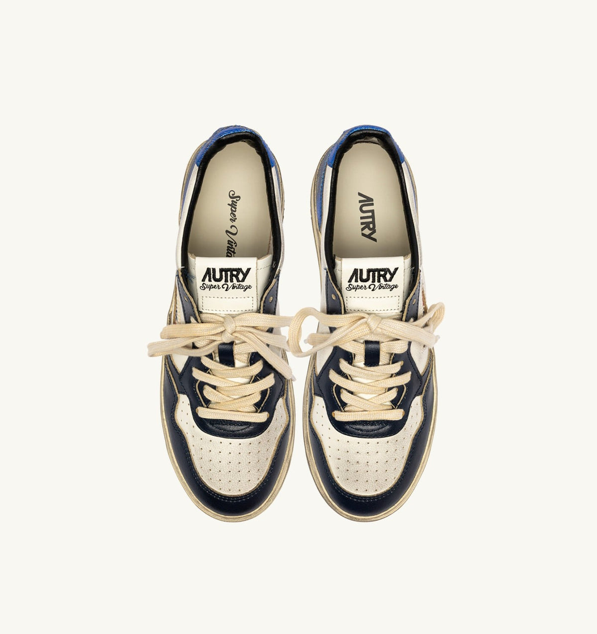 AUTRY MEDALIST LOW SUPER VINTAGE SNEAKERS IN WHITE, SPACE BLUE AND BLUE LEATHER