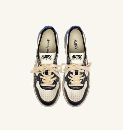 AUTRY MEDALIST LOW SUPER VINTAGE SNEAKERS IN WHITE, SPACE BLUE AND BLUE LEATHER