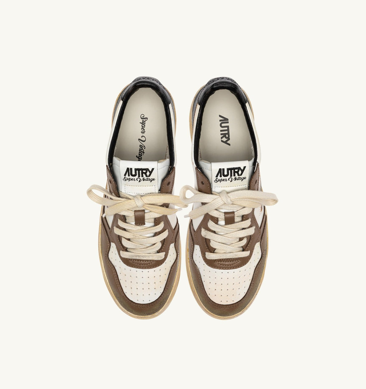 AUTRY MEDALIST LOW SUPER VINTAGE SNEAKERS IN WHITE, BLACK AND MALT LEATHER