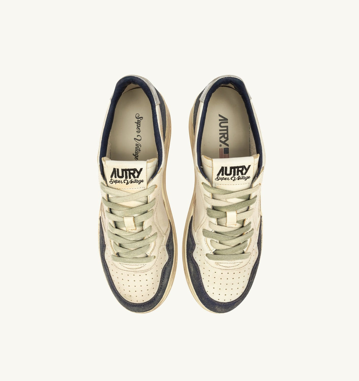 AUTRY MEDALIST LOW SUPER VINTAGE SNEAKERS IN SPACE BLUE AND SILVER LEATHER SUEDE