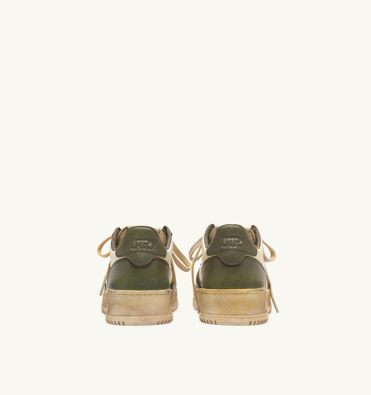 AUTRY MEDALIST LOW SUPER VINTAGE SNEAKERS IN WHITE, COVERT GREEN AND BLACK LEATHER