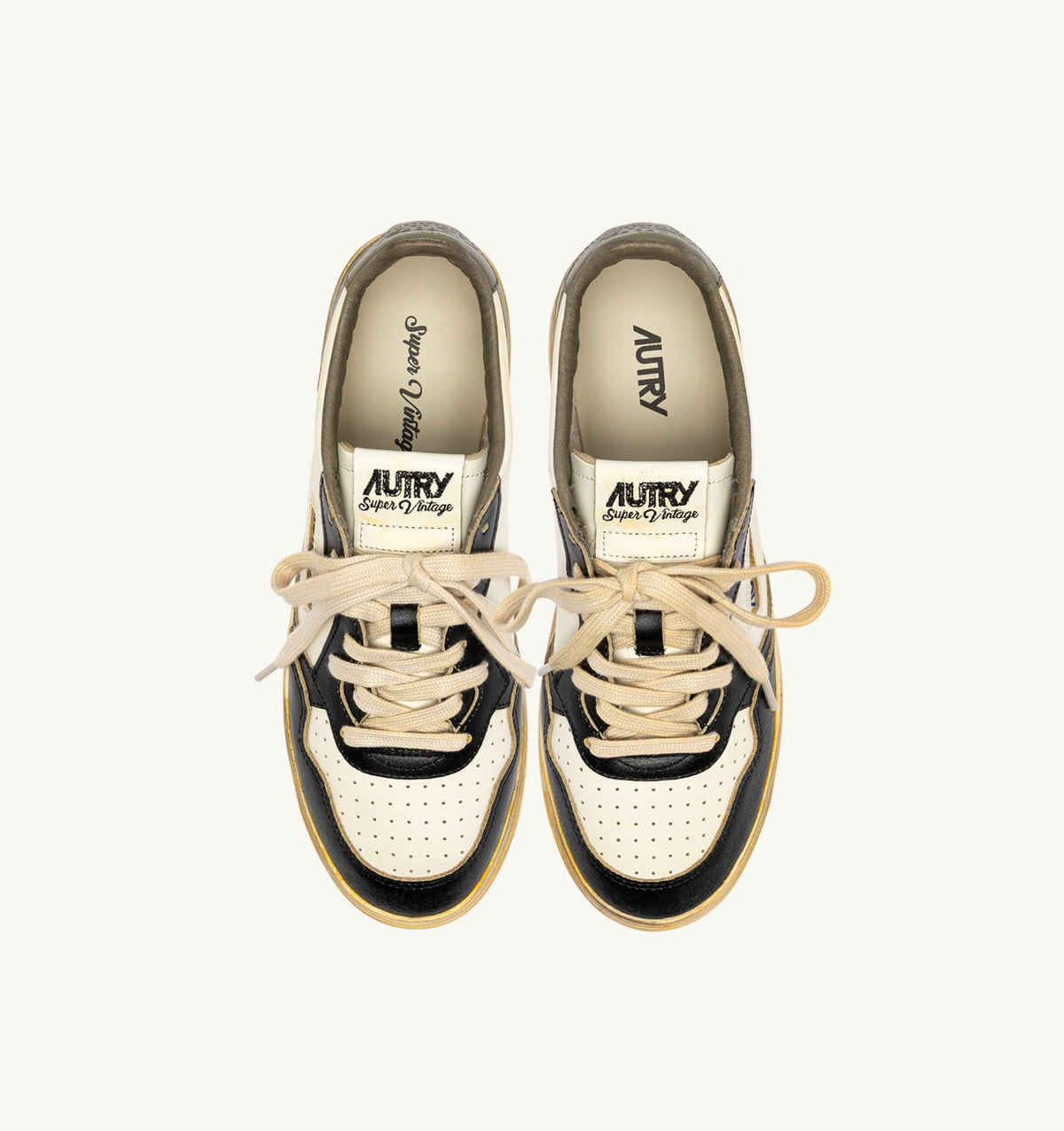 AUTRY MEDALIST LOW SUPER VINTAGE SNEAKERS IN WHITE, COVERT GREEN AND BLACK LEATHER