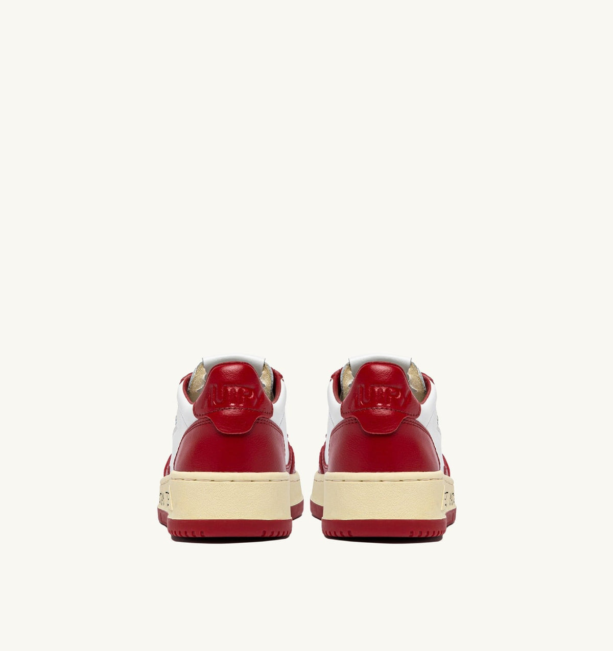 AUTRY MEDALIST LOW SNEAKERS IN WHITE AND RED LEATHER WITH LETTERING