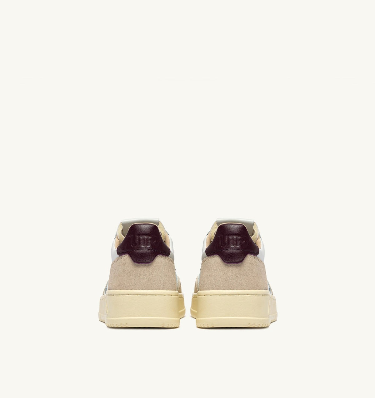 AUTRY MEDALIST LOW SNEAKERS IN WHITE LEATHER AND FIG SUEDE