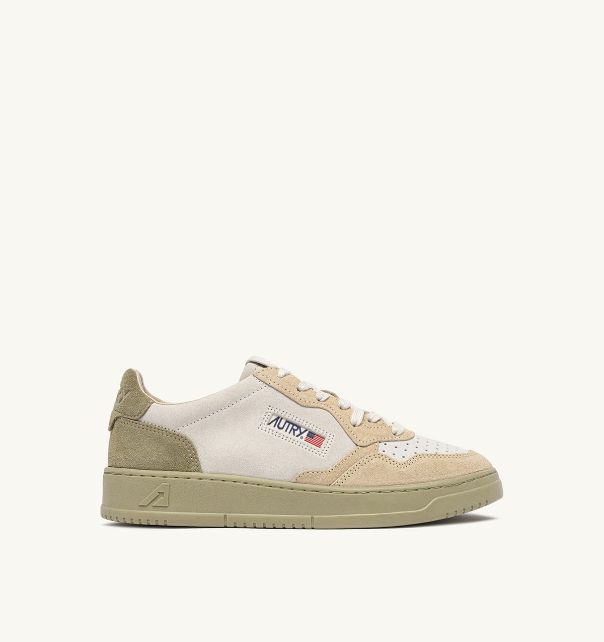 AUTRY MEDALIST LOW TRICOLOR SNEAKERS IN SUEDE COLOR WHITE SAND AND GRAY GREEN