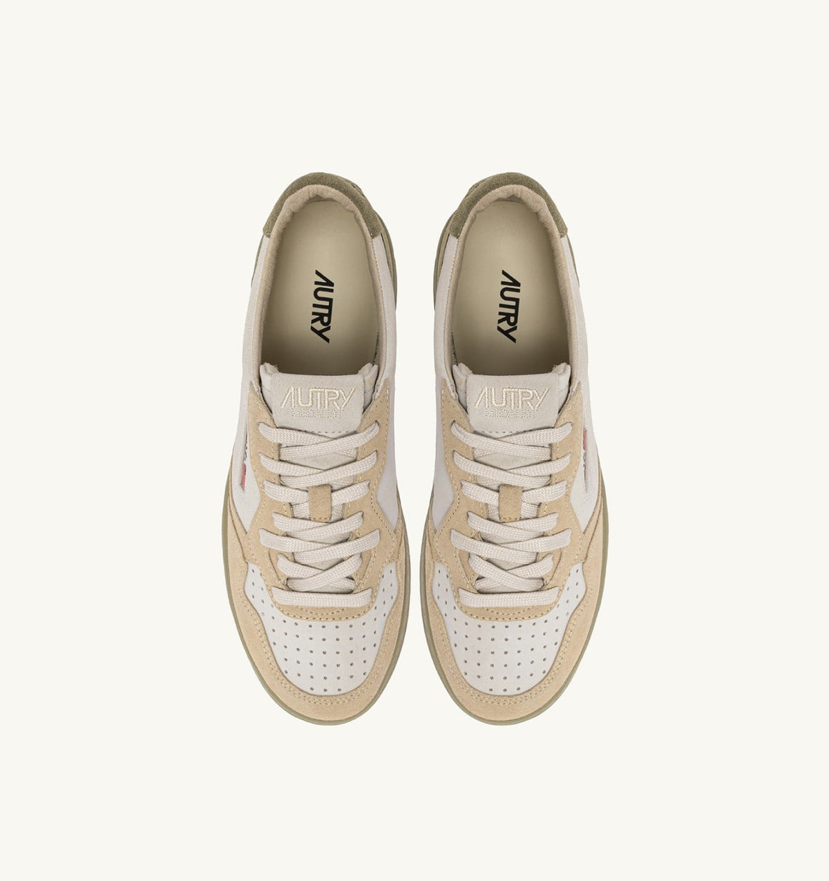 AUTRY MEDALIST LOW TRICOLOR SNEAKERS IN SUEDE COLOR WHITE SAND AND GRAY GREEN