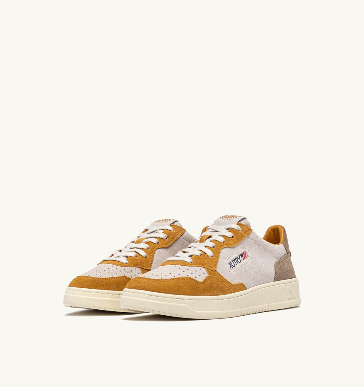 AUTRY MEDALIST LOW TRICOLOR SNEAKERS IN SUEDE COLOR ANTELOPE WHITE AND BROWN MUSCAT