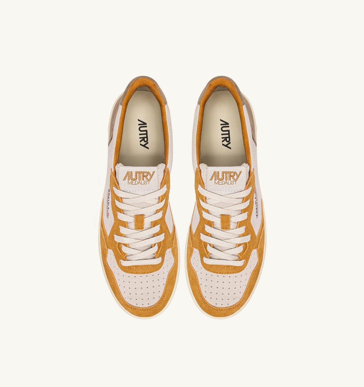 AUTRY MEDALIST LOW TRICOLOR SNEAKERS IN SUEDE COLOR ANTELOPE WHITE AND BROWN MUSCAT