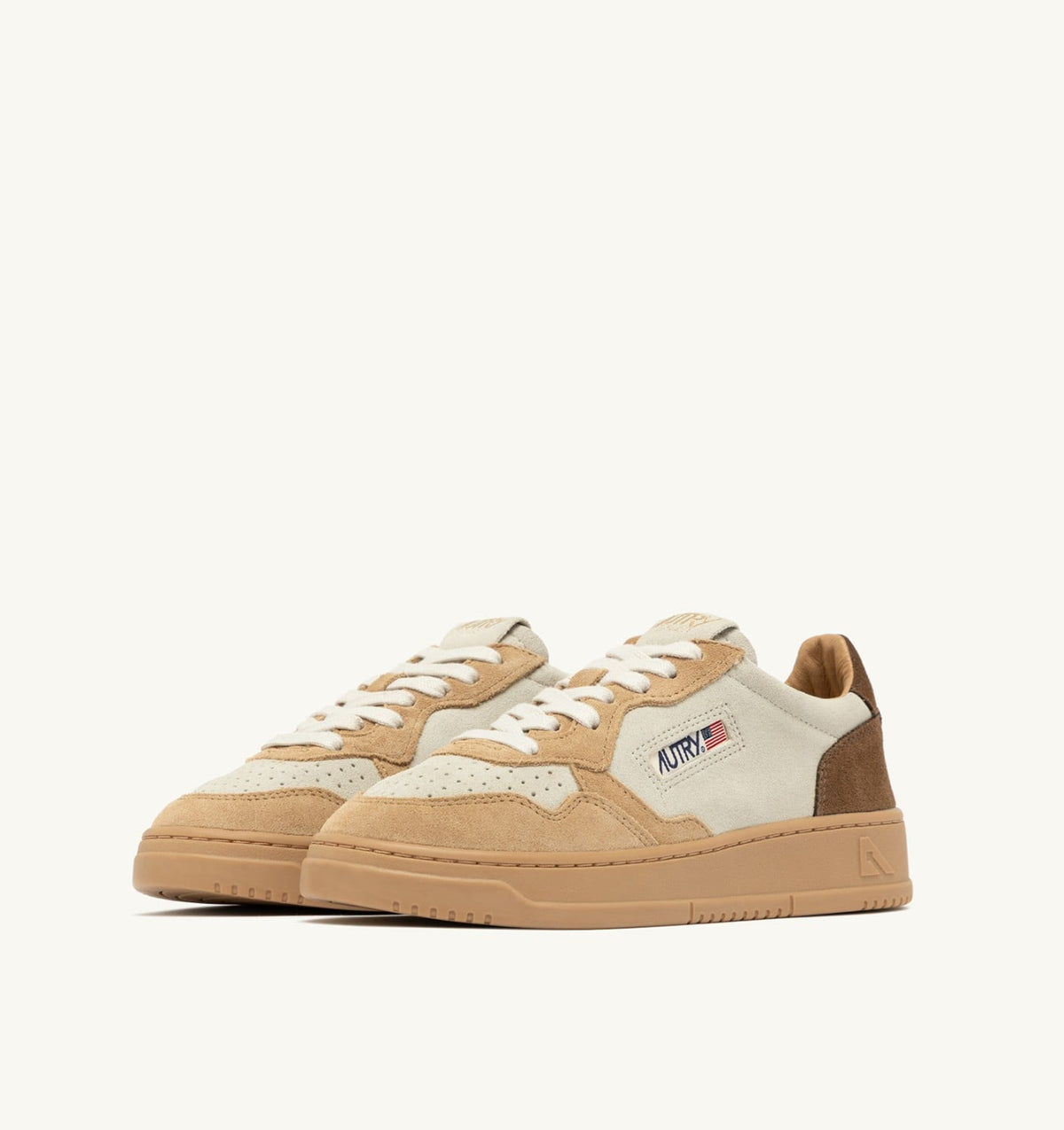 AUTRY MEDALIST LOW TRICOLOR SNEAKERS IN SUEDE COLOR TUNDRA EGG AND PEANUT