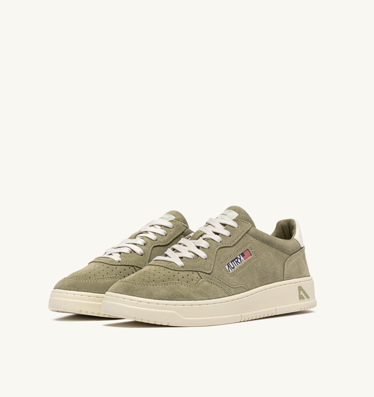 AUTRY MEDALIST LOW SNEAKERS IN GRAY GREEN AND WHITE SUEDE