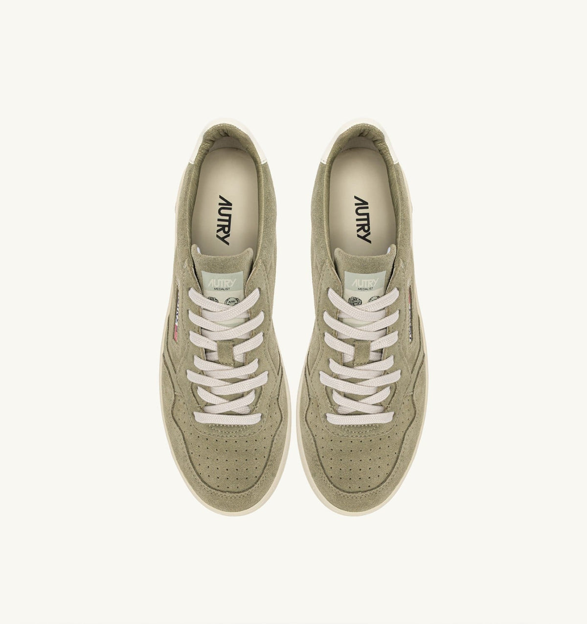 AUTRY MEDALIST LOW SNEAKERS IN GRAY GREEN AND WHITE SUEDE
