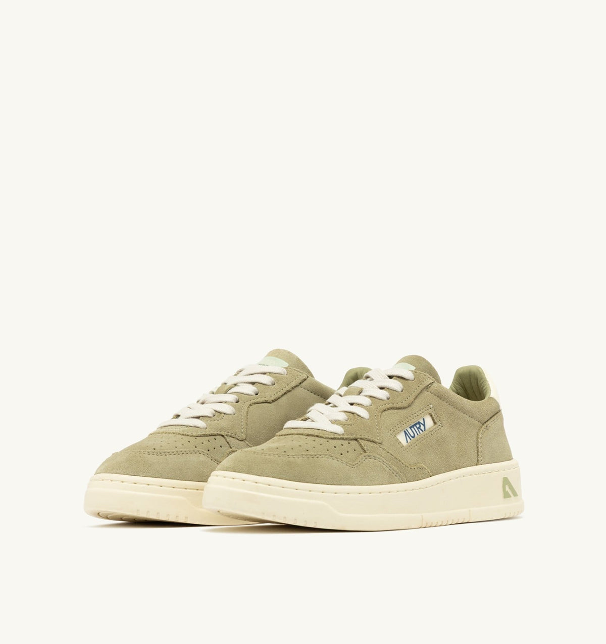 AUTRY MEDALIST LOW SNEAKERS IN GRAY GREEN AND WHITE SUEDE