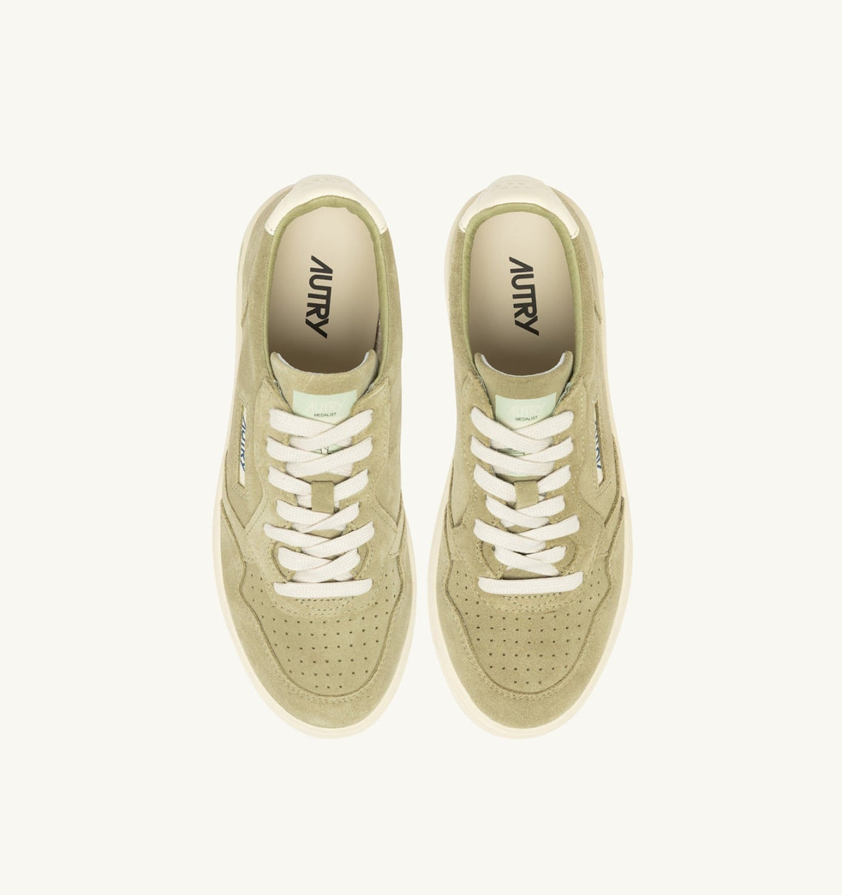 AUTRY MEDALIST LOW SNEAKERS IN GRAY GREEN AND WHITE SUEDE