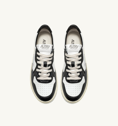 AUTRY MEDALIST LOW BICOLOR SNEAKERS IN WHITE AND BLACK LEATHER
