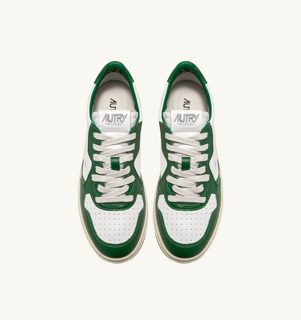 AUTRY MEDALIST LOW BICOLOR SNEAKERS IN WHITE AND GREEN LEATHER