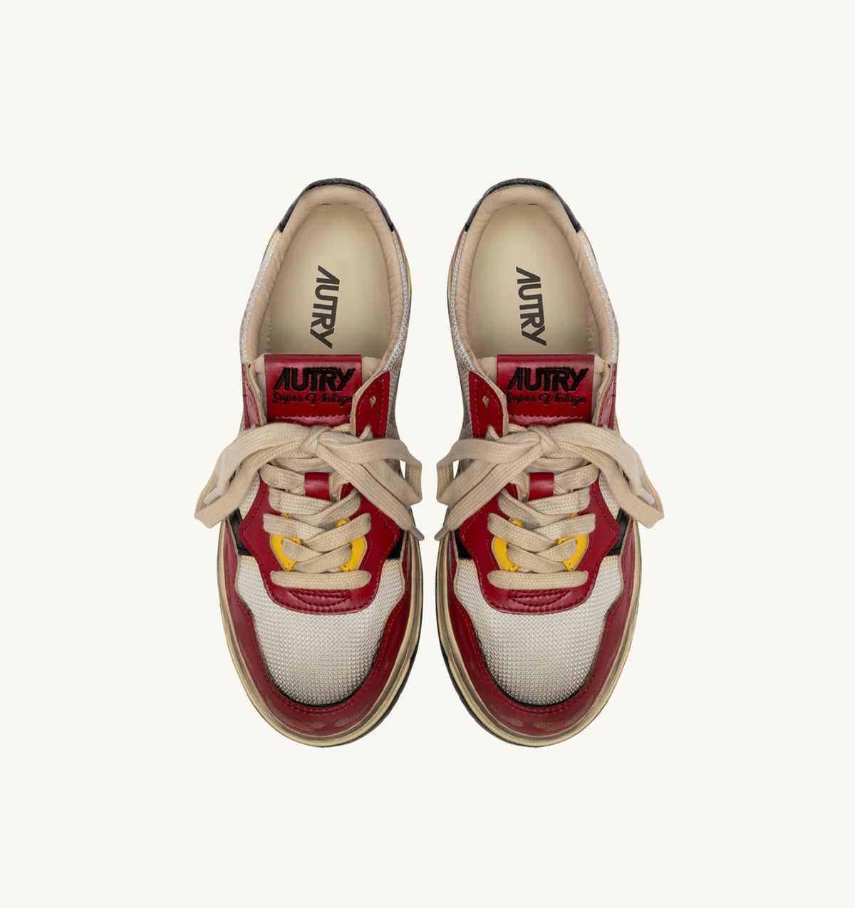 AUTRY MEDALIST LOW SUPER VINTAGE SNEAKERS IN RED LEATHER AND WHITE MESH