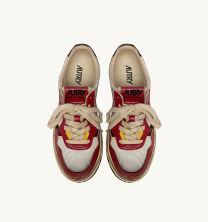AUTRY MEDALIST LOW SUPER VINTAGE SNEAKERS IN RED LEATHER AND WHITE MESH
