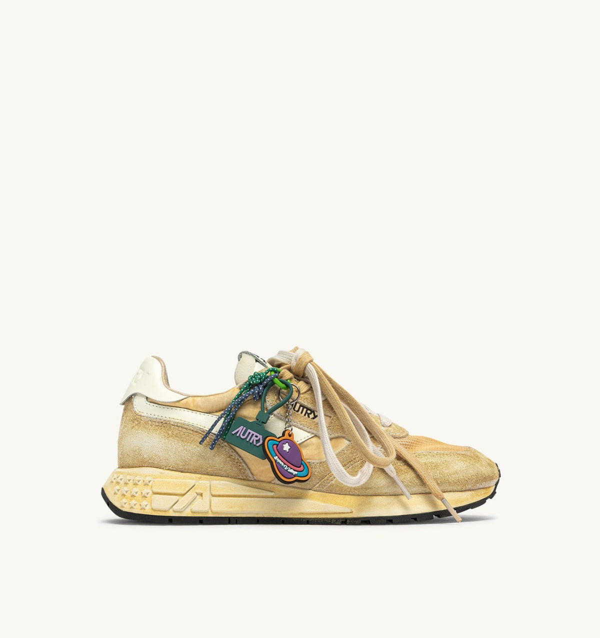 AUTRY REELWIND SUPER VINTAGE SNEAKERS IN YOLK YELLOW AND WHITE SUEDE AND NYLON