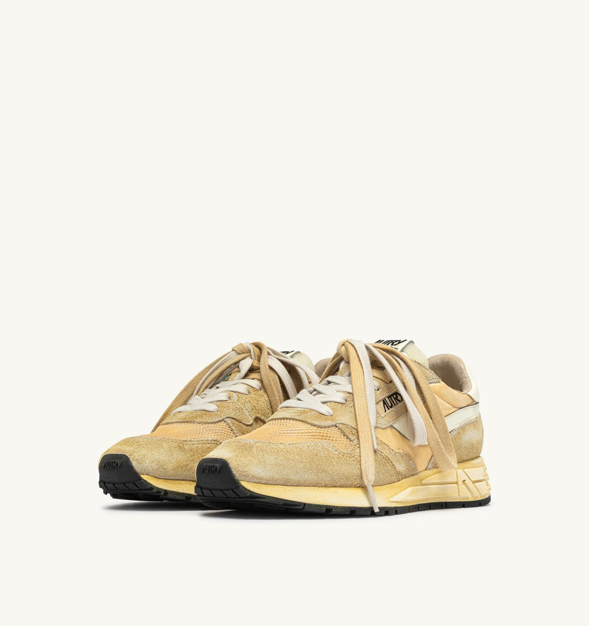 AUTRY REELWIND SUPER VINTAGE SNEAKERS IN YOLK YELLOW AND WHITE SUEDE AND NYLON