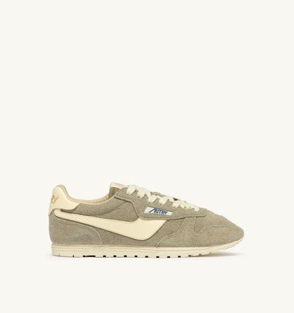 AUTRY WINDSPIN SNEAKERS IN GRAY GREEN AND RUTABAGA SUEDE AND LEATHER