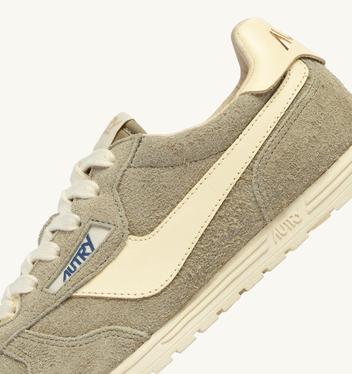 AUTRY WINDSPIN SNEAKERS IN GRAY GREEN AND RUTABAGA SUEDE AND LEATHER