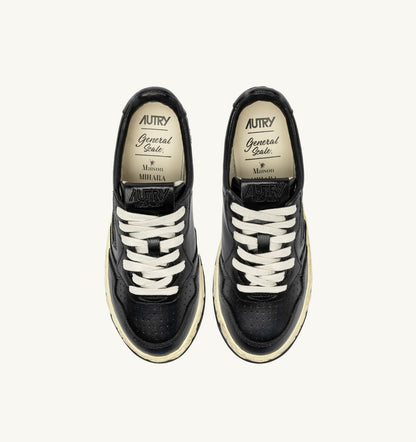 AUTRY MEDALIST LOW SUPER VINTAGE 'Autry x Maison MIHARA YASUHIRO General Scale.' SNEAKERS IN BLACK LEATHER