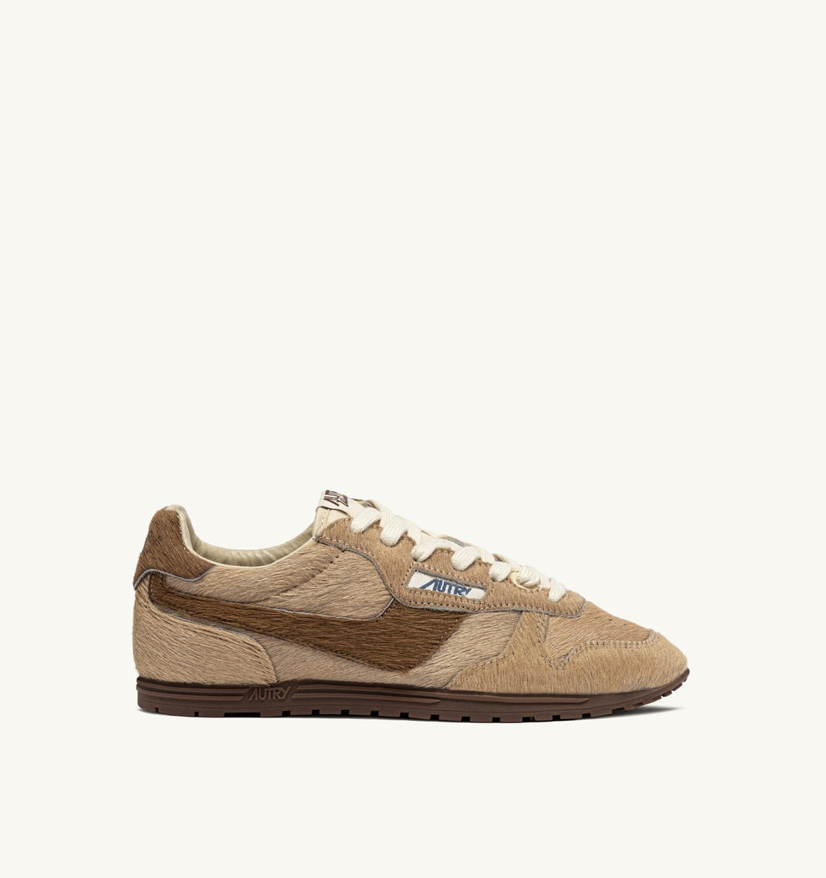 AUTRY WINDSPIN SNEAKERS IN BEIGE AND BROWN PONY HAIR EFFECT