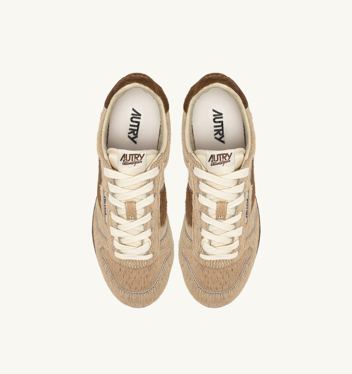 AUTRY WINDSPIN SNEAKERS IN BEIGE AND BROWN PONY HAIR EFFECT