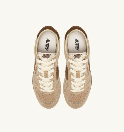 AUTRY WINDSPIN SNEAKERS IN BEIGE AND BROWN PONY HAIR EFFECT