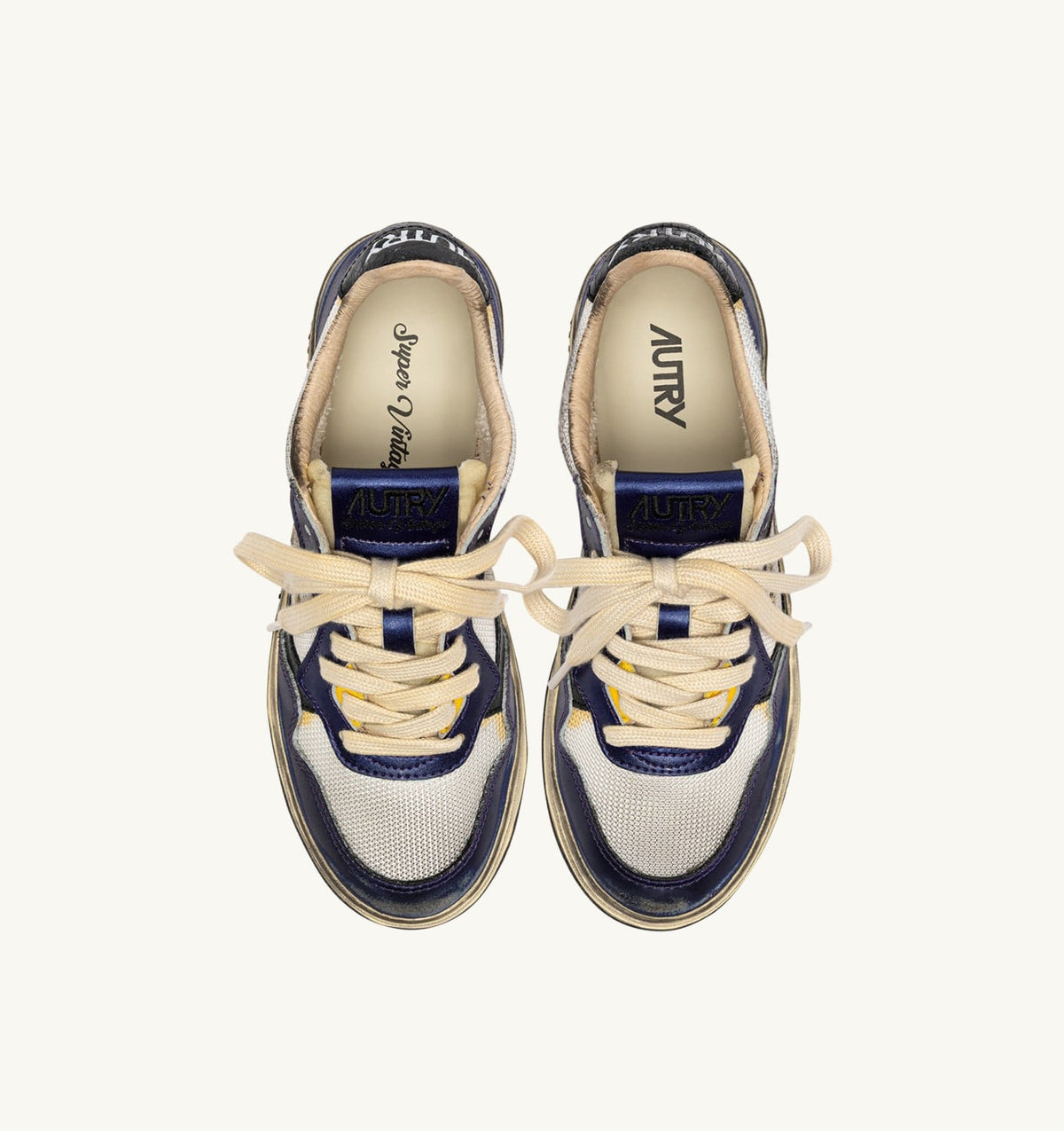 AUTRY MEDALIST LOW SUPER VINTAGE SNEAKERS IN WHITE AND TANZANITE LEATHER AND DRAGON MESH
