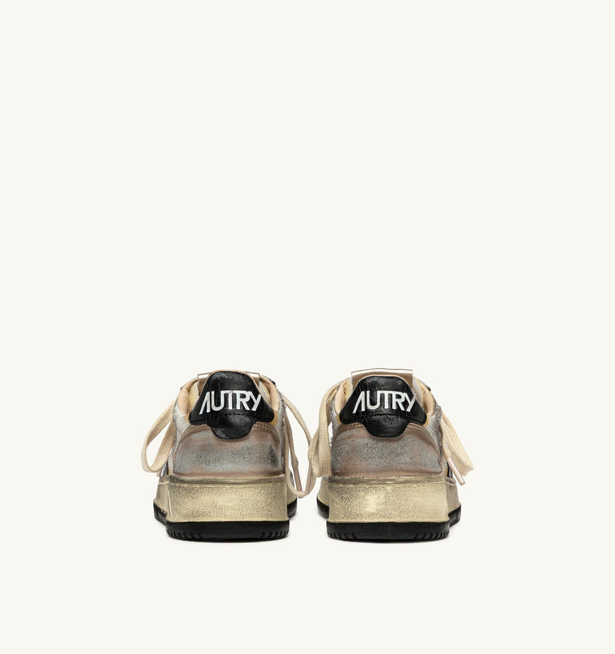 AUTRY MEDALIST LOW SUPER VINTAGE SNEAKERS IN WHITE MESH, GOLD SUEDE AND BLACK LEATHER