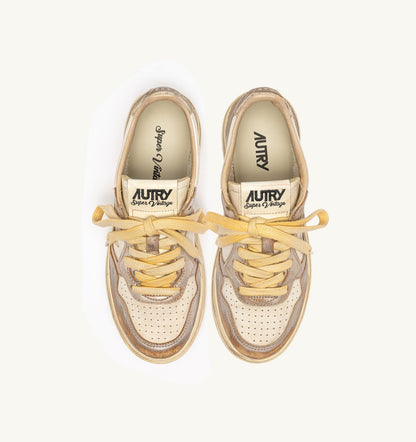 AUTRY MEDALIST LOW SUPER VINTAGE SNEAKERS IN SILVER AND PLATINUM LEATHER