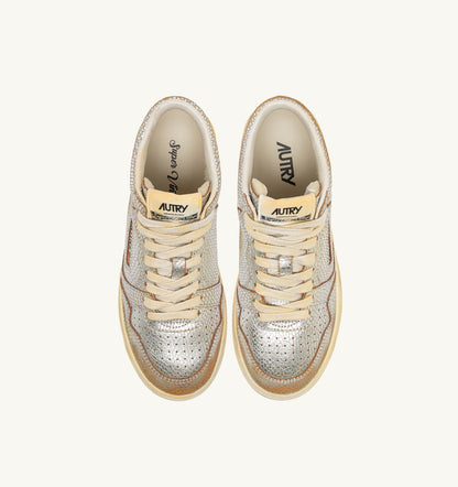 AUTRY MED-WAY SUPER VINTAGE SNEAKERS IN SILVER AND MARSHMALLOW SNAKE-PRINT LEATHER