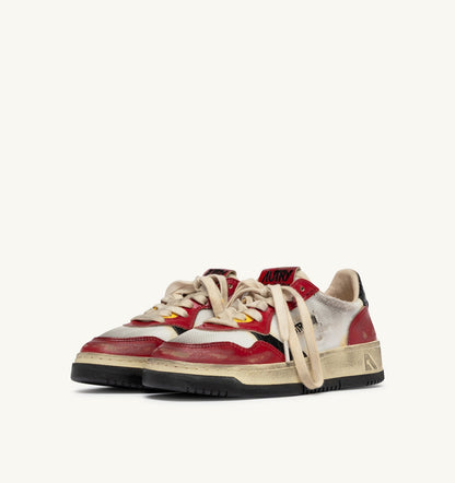 AUTRY MEDALIST LOW SUPER VINTAGE SNEAKERS IN RED AND MESH WHITE LEATHER