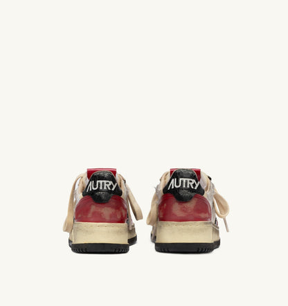 AUTRY MEDALIST LOW SUPER VINTAGE SNEAKERS IN RED AND MESH WHITE LEATHER
