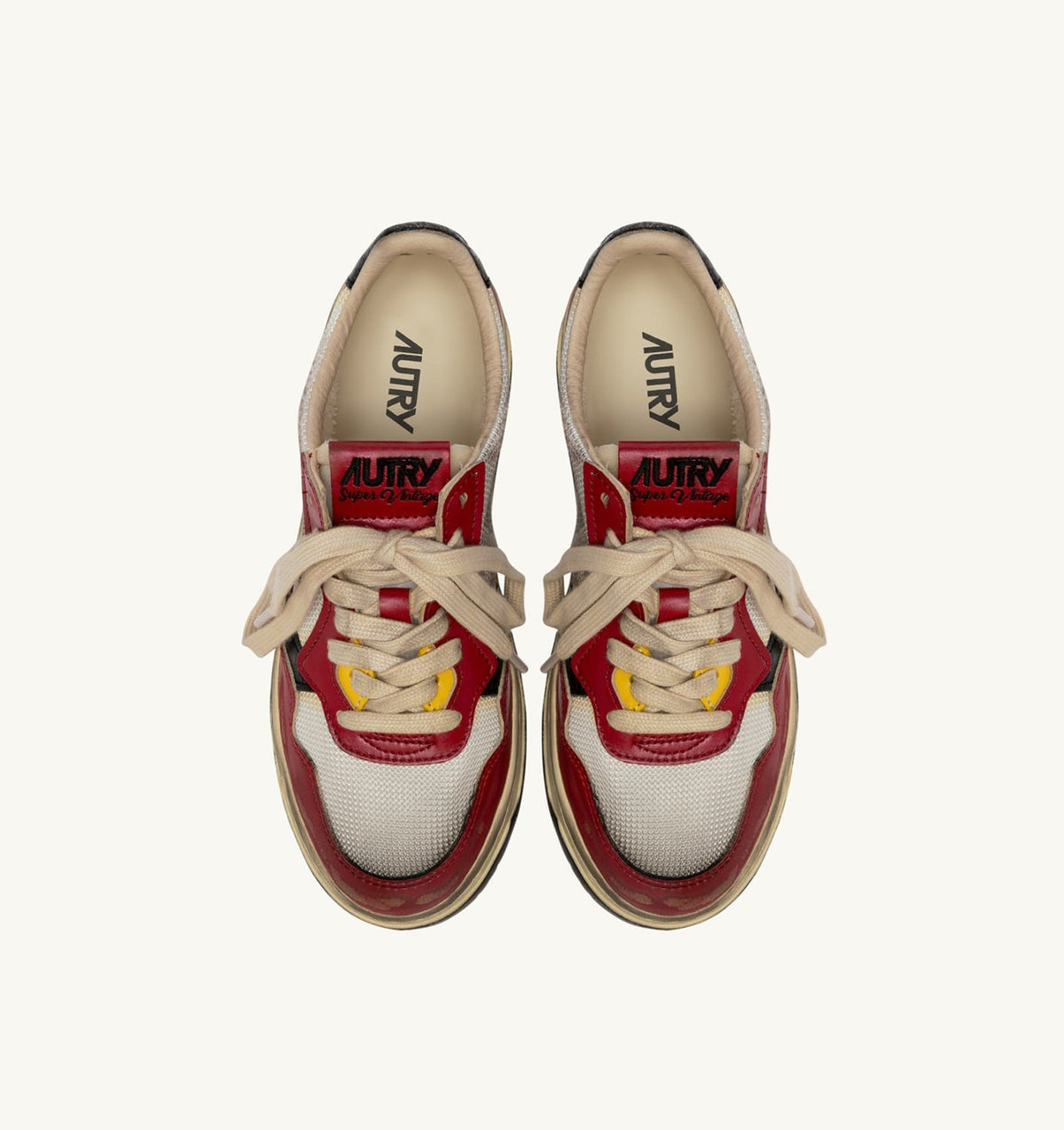 AUTRY MEDALIST LOW SUPER VINTAGE SNEAKERS IN RED AND MESH WHITE LEATHER