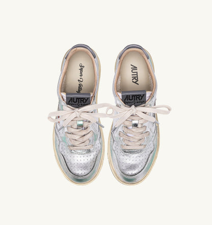AUTRY MEDALIST LOW SNEAKERS SUPER VINTAGE IN SILVER TONE METALIZED LEATHER