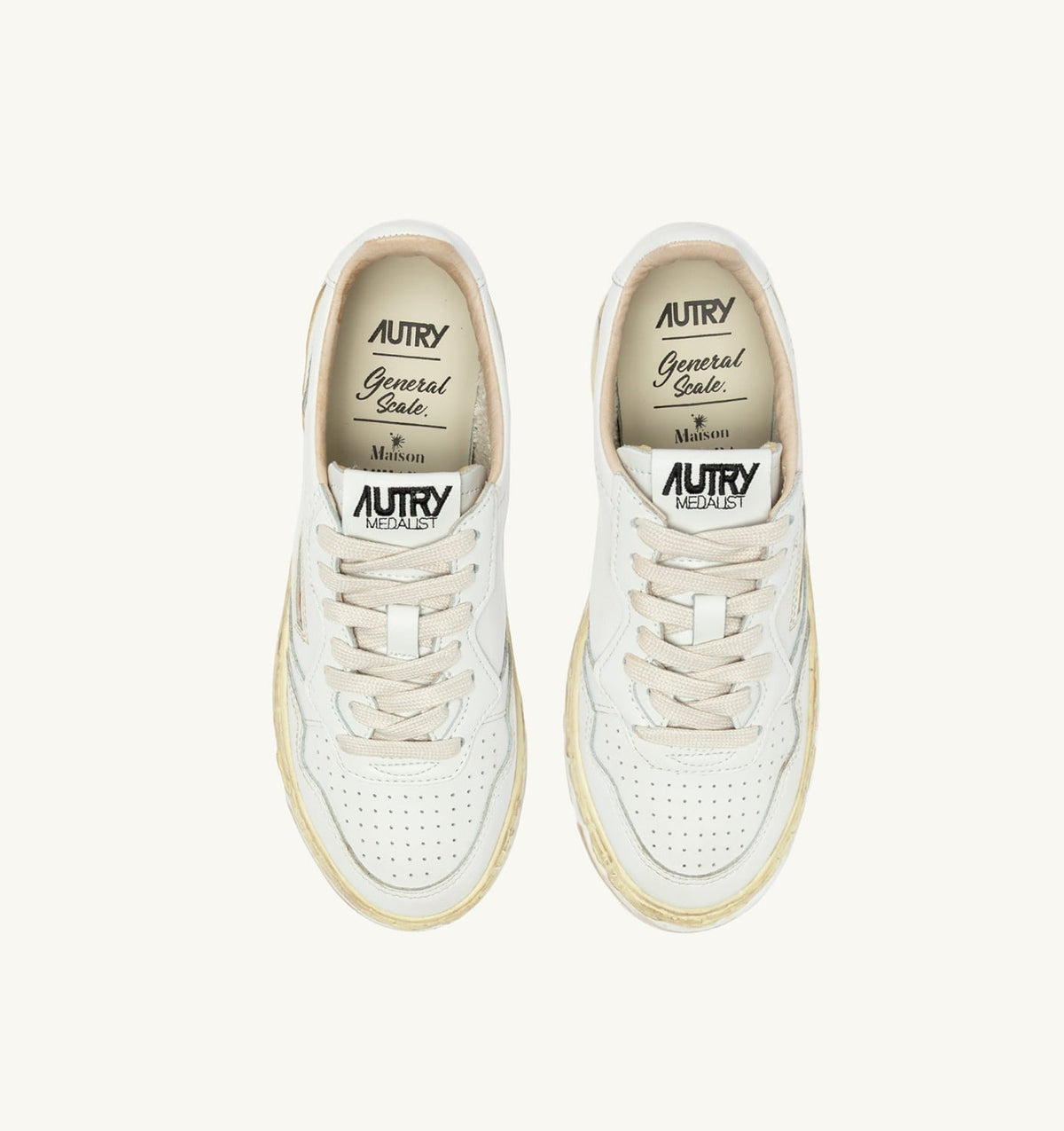 AUTRY MEDALIST LOW SUPER VINTAGE 'Autry x Maison MIHARA YASUHIRO General Scale.' SNEAKERS IN WHITE LEATHER
