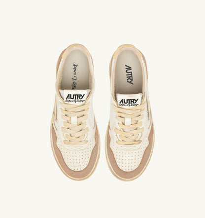 AUTRY MEDALIST LOW SUPER VINTAGE SNEAKERS IN WHITE AND PHARD LEATHER AND SUEDE