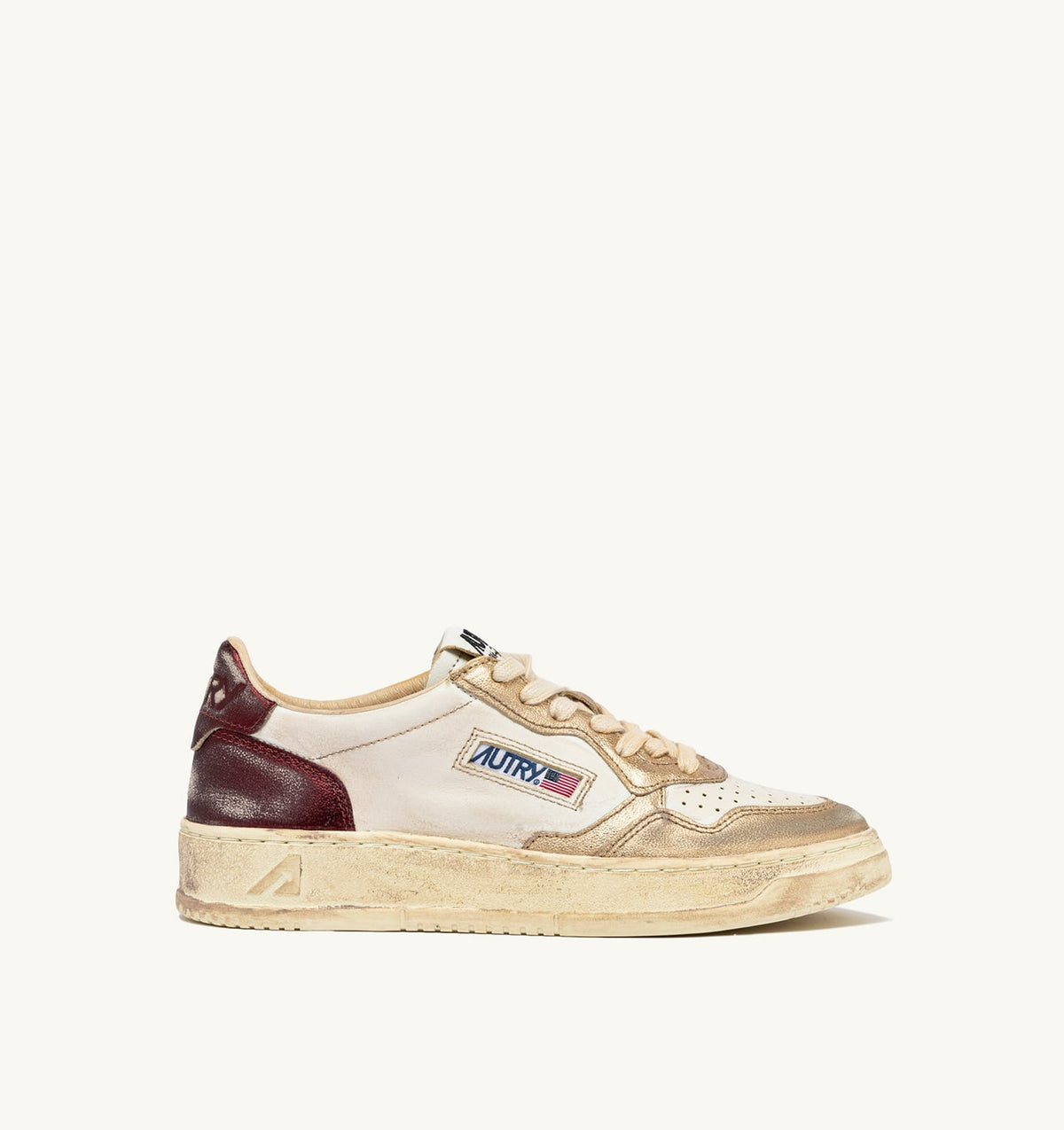 AUTRY MEDALIST LOW SUPER VINTAGE SNEAKERS IN PLATINUM AND VIOLET BRUSHED LEATHER