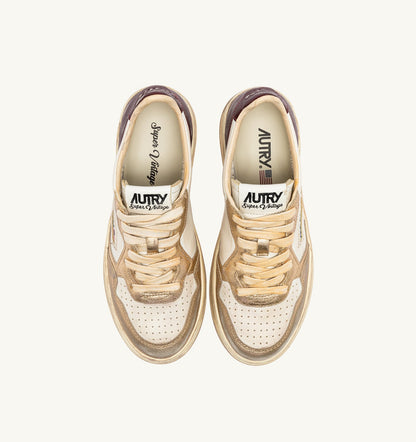 AUTRY MEDALIST LOW SUPER VINTAGE SNEAKERS IN PLATINUM AND VIOLET BRUSHED LEATHER